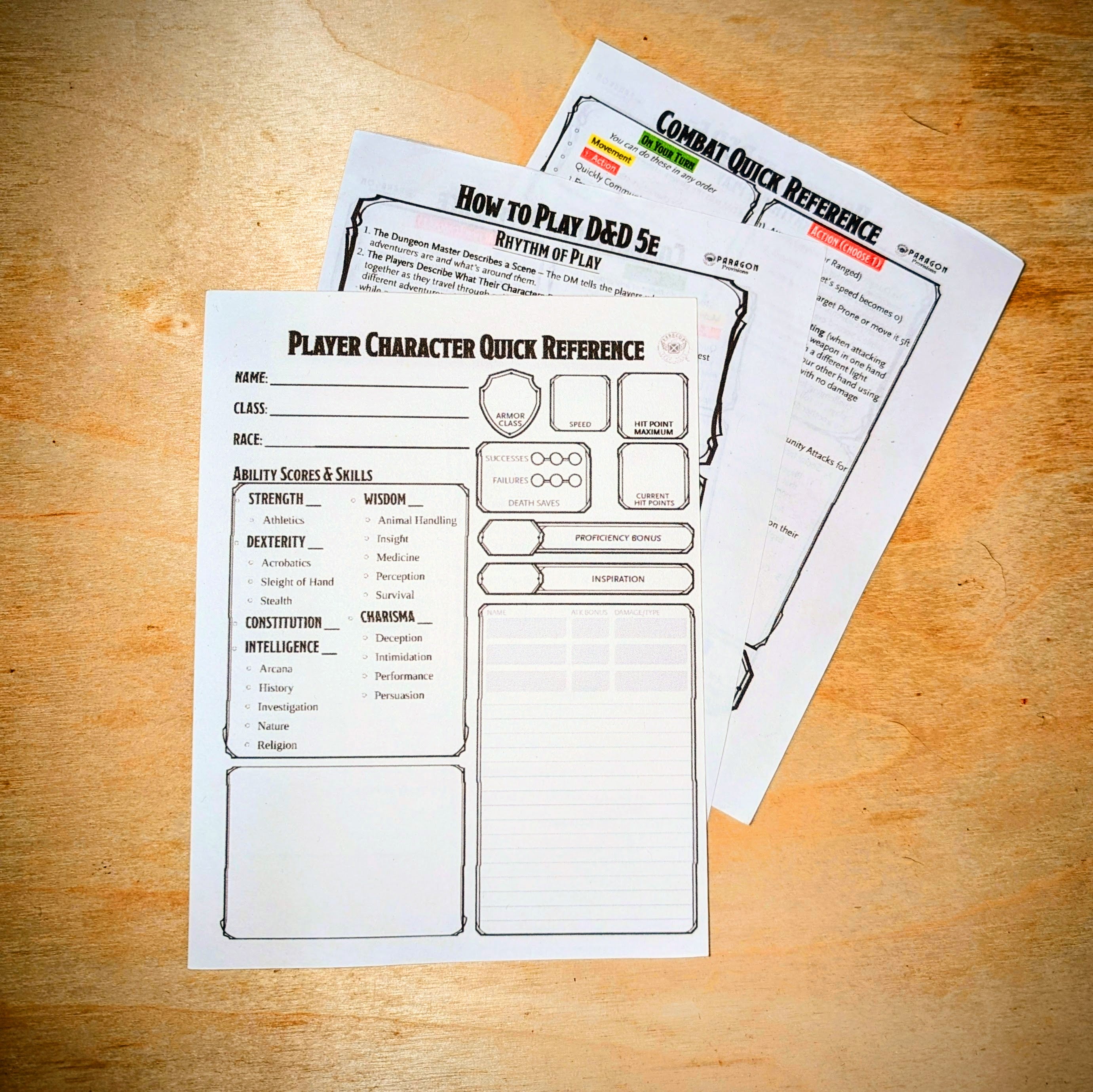 D&D 5e Quick Player Character Card/Sheet