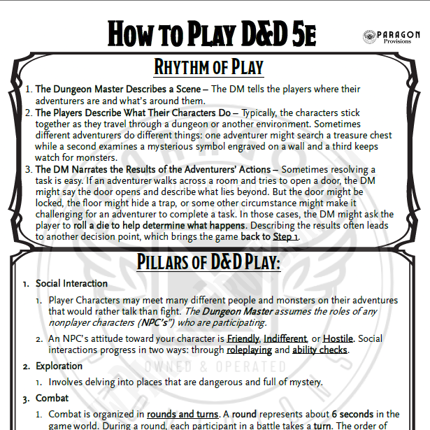 D&D 5e Quick Reference Cards (Play Basics & Combat)