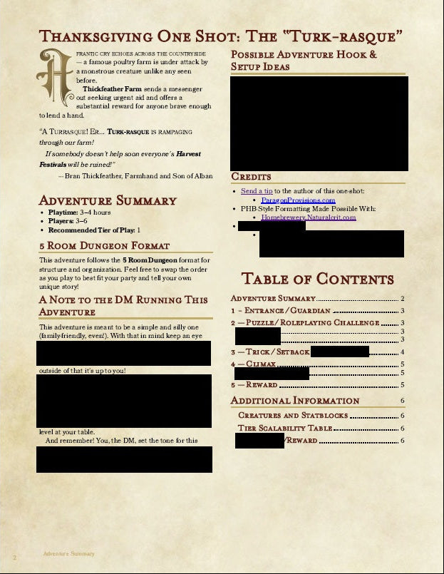 2025 Thanksgiving One-Shot Adventure: "The Turk-rasque" (D&D 5e)